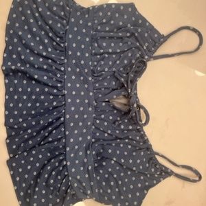 PAPERMOON Blue Cropped Tank Top with White Flower Detail